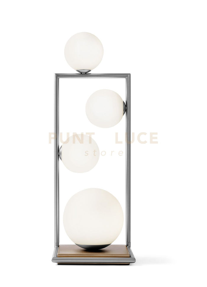 BUBLE LAMPADA DA TAVOLO 4 SFERE ACCIAIO SPAZZOLATO PARTICOLARI BRONZO ATTACCO G9 DIMMERABILE