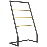 Portasciugamani a 4 Sbarre in Acciaio e Bambù, 60x35x102 cm, Nero e color Legno