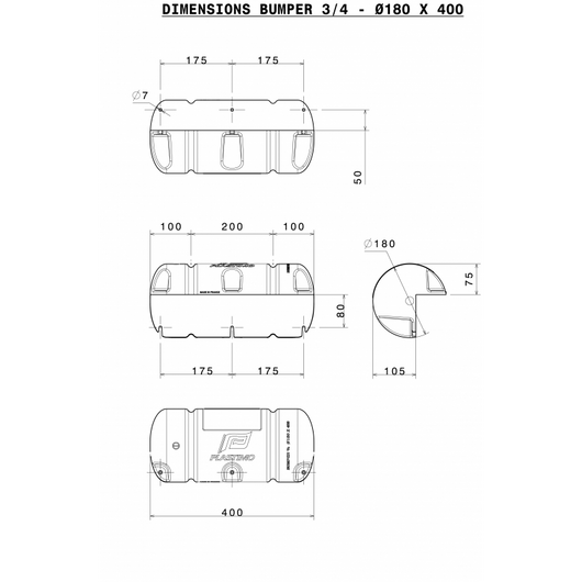 BUMPER DRITTO BIANCO Ø CM.18 X 40