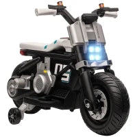 Moto Elettrica per Bambini 3-5 Anni in PP e Metallo con Rotelle, Clacson e Musica, 86x44x58 cm, Bianca e Nera