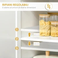 Mobile Cucina Moderno con 2 Armadietti, Ante in Vetro e Mensole Regolabili, 80x48x170 cm, Bianco