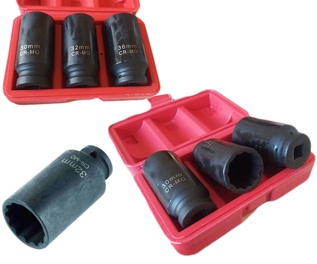 BUSSOLE BOCCOLE PER PISTOLA AVVITATORE PNEUMATICO SET 3 PZ 1/2" DA 30 A 36MM