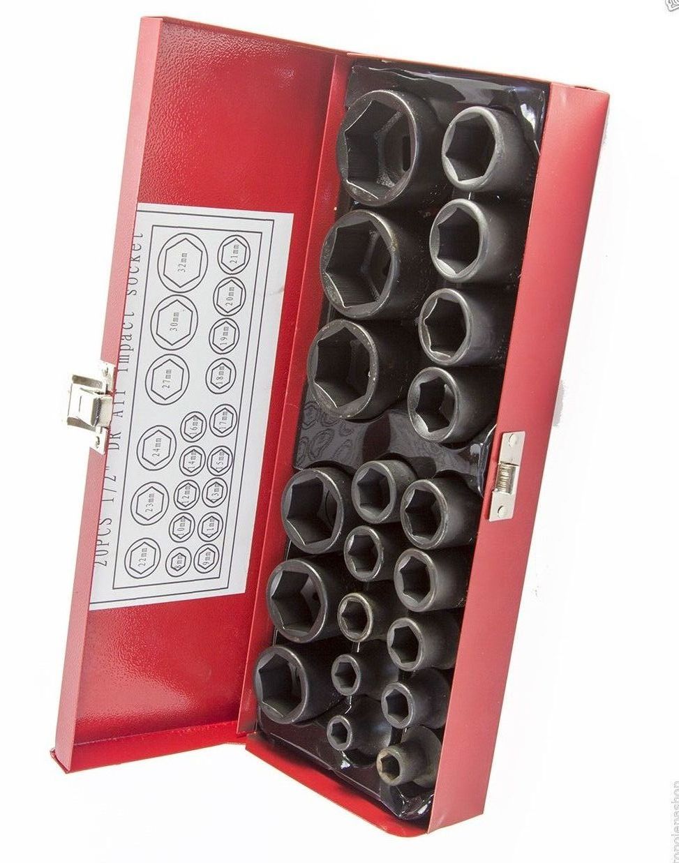 BUSSOLE BOCCOLE PER PISTOLA AVVITATORE PNEUMATICO SET KIT 20 PZ DA 1/2" 8-32MM