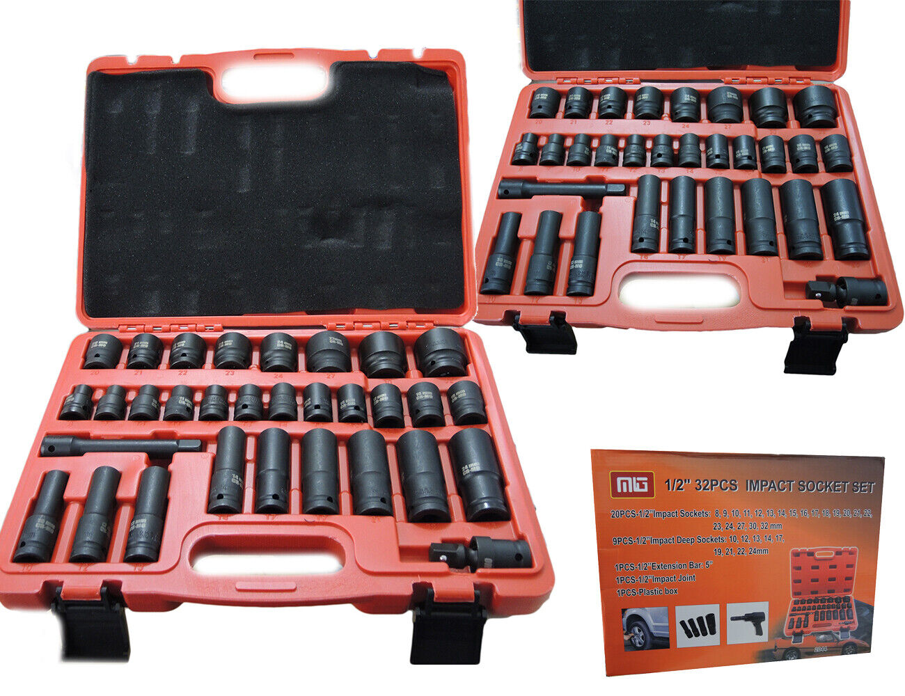 BUSSOLE BOCCOLE PER PISTOLA AVVITATORE PNEUMATICO SET KIT 32PZ 1/2" MIG-2044