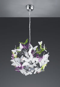 BUTTERFLY SOSPENSIONE CROMATA CON FARFALLE INCLUSO KIT COLORATO E BIANCO D. 50CM 4 LUCI ATTACCO G9