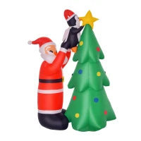 Babbo Natale Gonfiabile con Albero e Pinguino, Altezza 180cm, Luci LED e Gonfiatore