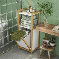 Mobile in Bambù con Cesto per il Bucato Bagno Risparmio Spazio, 2 Mensole, Dim, 40 L x 30 L x 86,5 H cm