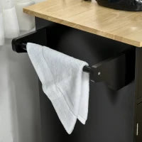 Carrello da Cucina in Legno con 2 Cassetti, Armadietto 3 Ante e 4 Ruote, 121x46x91cm, Nero
