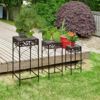 Set di 3 Pezzi Sgabelli Supporto per Piante Classico in Ferro, MARRONE