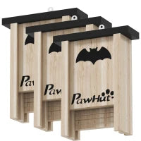 Set di 3 Casette per Pipistrelli Bat Box in Legno di Abete, 18x6x22.5 cm, Colore Legno