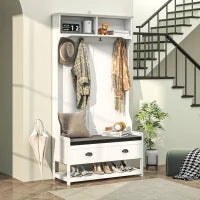 Appendiabiti con Ganci, Appendiabiti con Panca, per Ingresso, Corridoio, Metallo, MDF, Bianco e Grigio