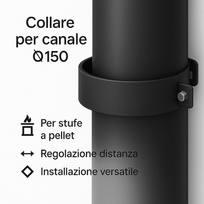 Collare registrabile arredo viteria prolunghe canale fumo muro stufa pellet *** misura Ø 150 mm, confezione 1