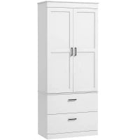 Armadio da Cucina Autoportante con Ripiani Regolabili e Due Ampi Cassetti per Soggiorno, Cucina, Bianco