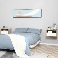 Set 2 Comodini Sospesi con Cassetto e Ripiano 45x35x27.5cm - Bianco e Color Legno