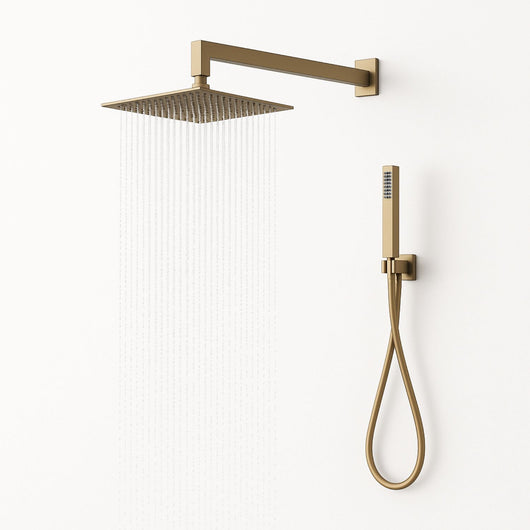 Set per doccia soffione quadro in acciaio inox 25x25 millimetri color oro *** finitura- oro matt satinato, confezione 1