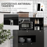 Credenza da Cucina in Legno per Microonde con Armadietti, Mensole e Cassetto, 90x40x120 cm, Nero