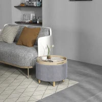 Pouf Contenitore Tessuto Sherpa da 120 kg max con Vassoio a Ribalta, in MDF e Faggio, 56x56x42 cm, Grigio