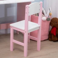 Set Tavolo e Sedie per Bambini 5+ Anni in Legno con Banco Scuola e Sedia Bianco e Rosa