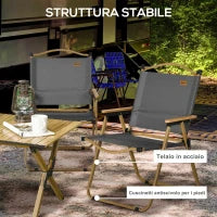 Set 2 Sedie per Esterni Pieghevoli con Braccioli in Tessuto Oxford e Acciaio, Grigio