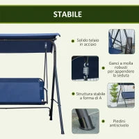 Dondolo da Giardino 3 Posti con Tettuccio Regolabile, Tessuto Oxford e Acciaio, Blu Scuro