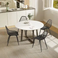 Set 4 Sedie da Pranzo Moderne con Schienale Traforato in Plastica e Gambe in Metallo, Nero
