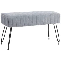 Panca Fondo Letto Imbottita in Peluche, Legno e Metallo, 82x30x47 cm, Grigia e Nera