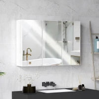 Mobiletto con Specchio da Bagno, Mobiletto da Bagno con 3 Porte Specchiate, Montaggio a Parete, 90 x 15,5 x 60 cm, Truciolato, Bianco