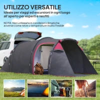 Tenda da Campeggio 2-4 Posti con Vestibolo e Porte con Cerniera, 426x206x154cm Grigio