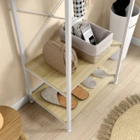 Appendiabiti con Sospensione e 2 Scaffali per Scarpe, 60L x 40P x 167,5A cm, Effetto Legno Chiaro e Metallo Bianco