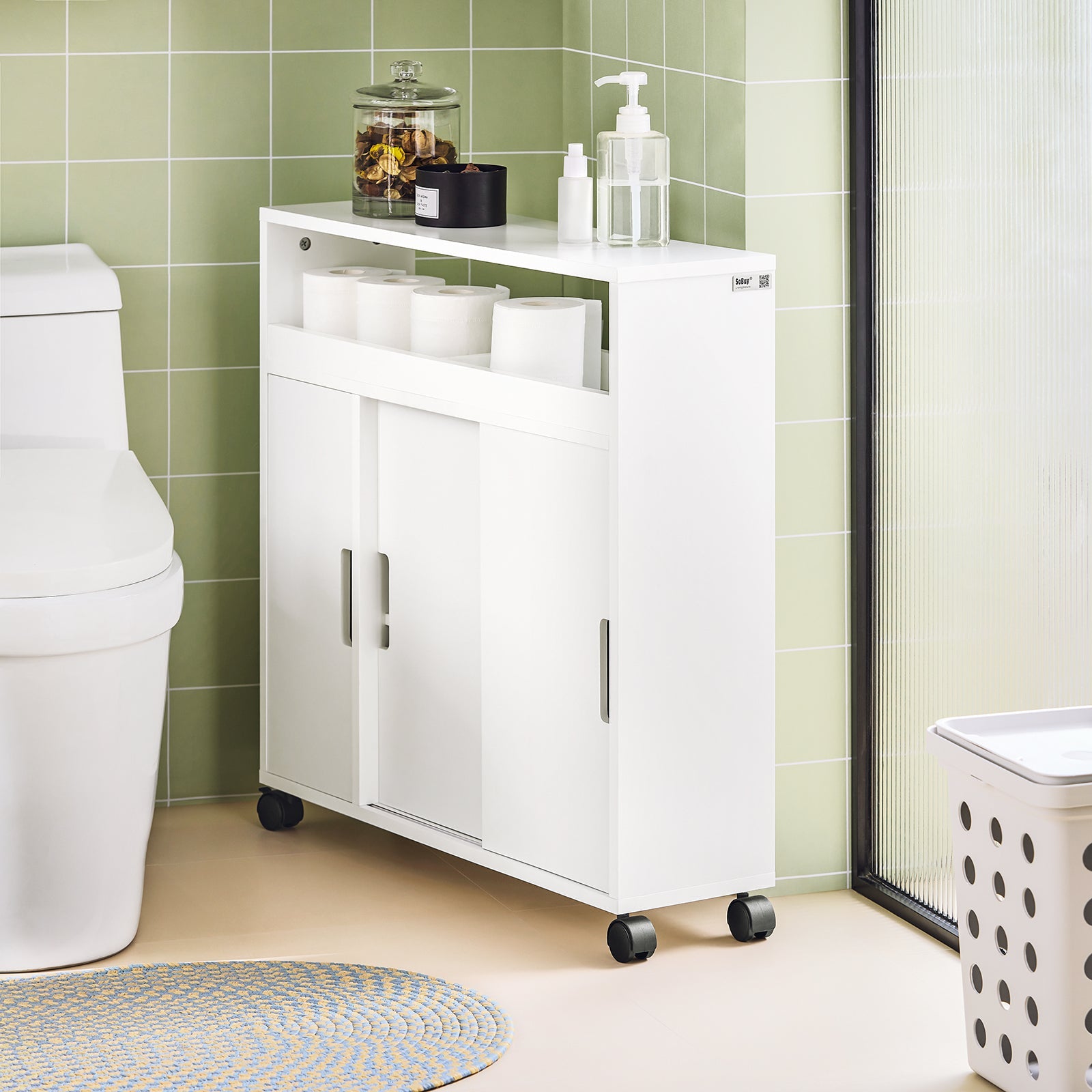 organizer bagno mobile bagno salvaspazio portarotolo bianco BZR02-W
