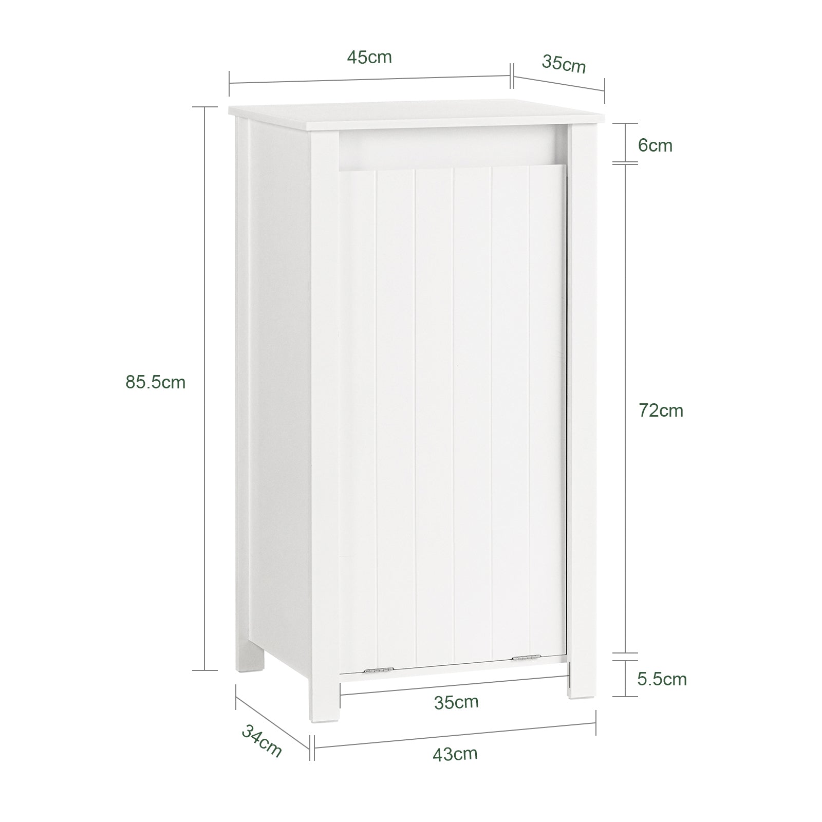Mobile Porta Biancheria Per Bagno Mobile Lavanderia Con Sacco Portabiancheria Pieghevole Bianco 45x35x85,5cm BZR100-W SoBuy