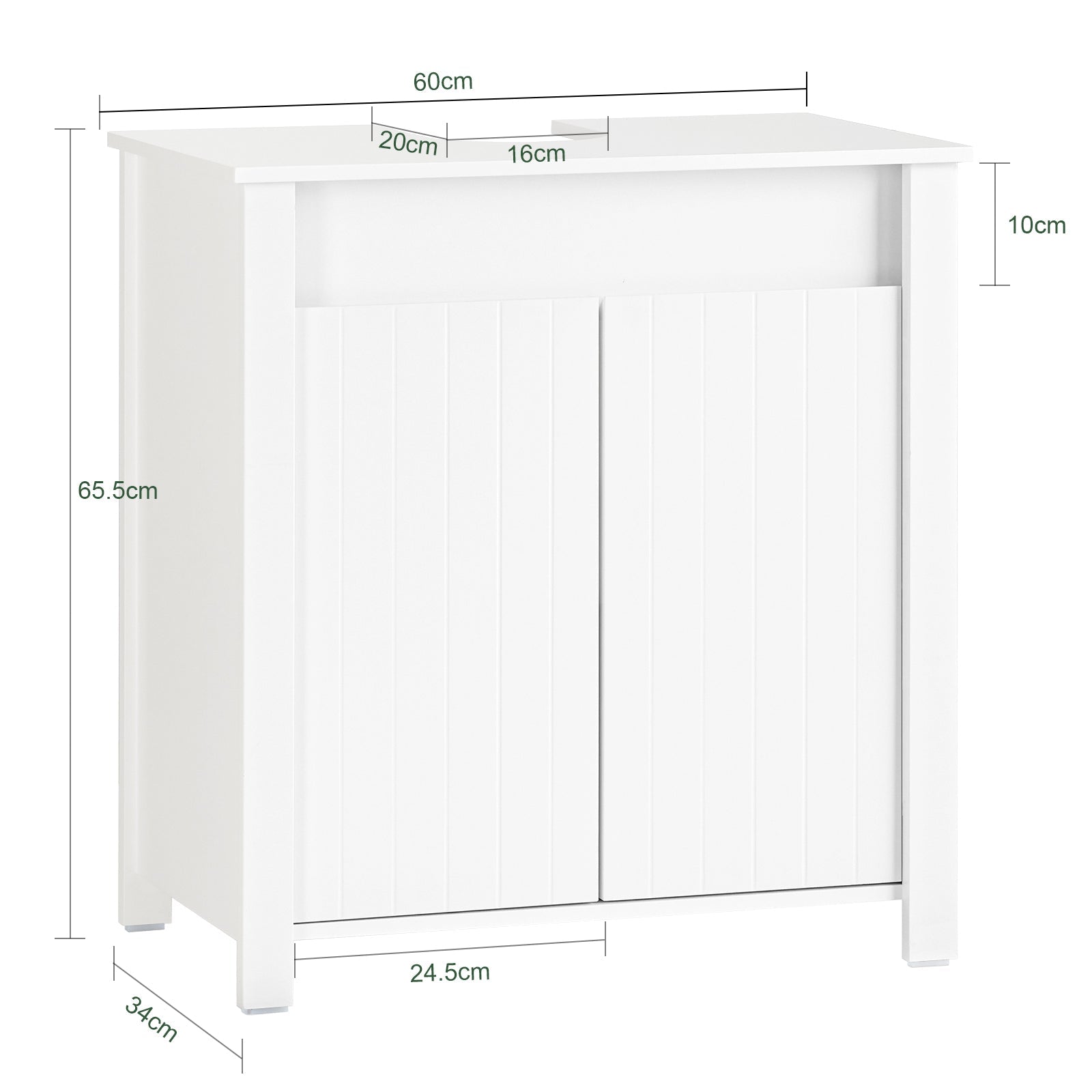 Mobile Sottolavabo Mobile Bagno Mobiletto Per Lavandino Bagno Bianco 60x34x65,5cm BZR101-W SoBuy
