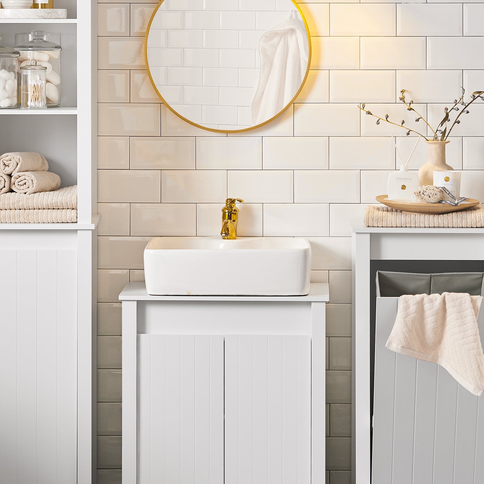 Mobile Sottolavabo Mobile Bagno Mobiletto Per Lavandino Bagno Bianco 60x34x65,5cm BZR101-W SoBuy