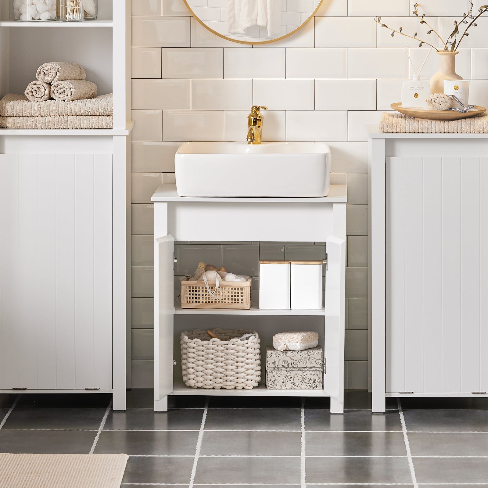 Mobile Sottolavabo Mobile Bagno Mobiletto Per Lavandino Bagno Bianco 60x34x65,5cm BZR101-W SoBuy