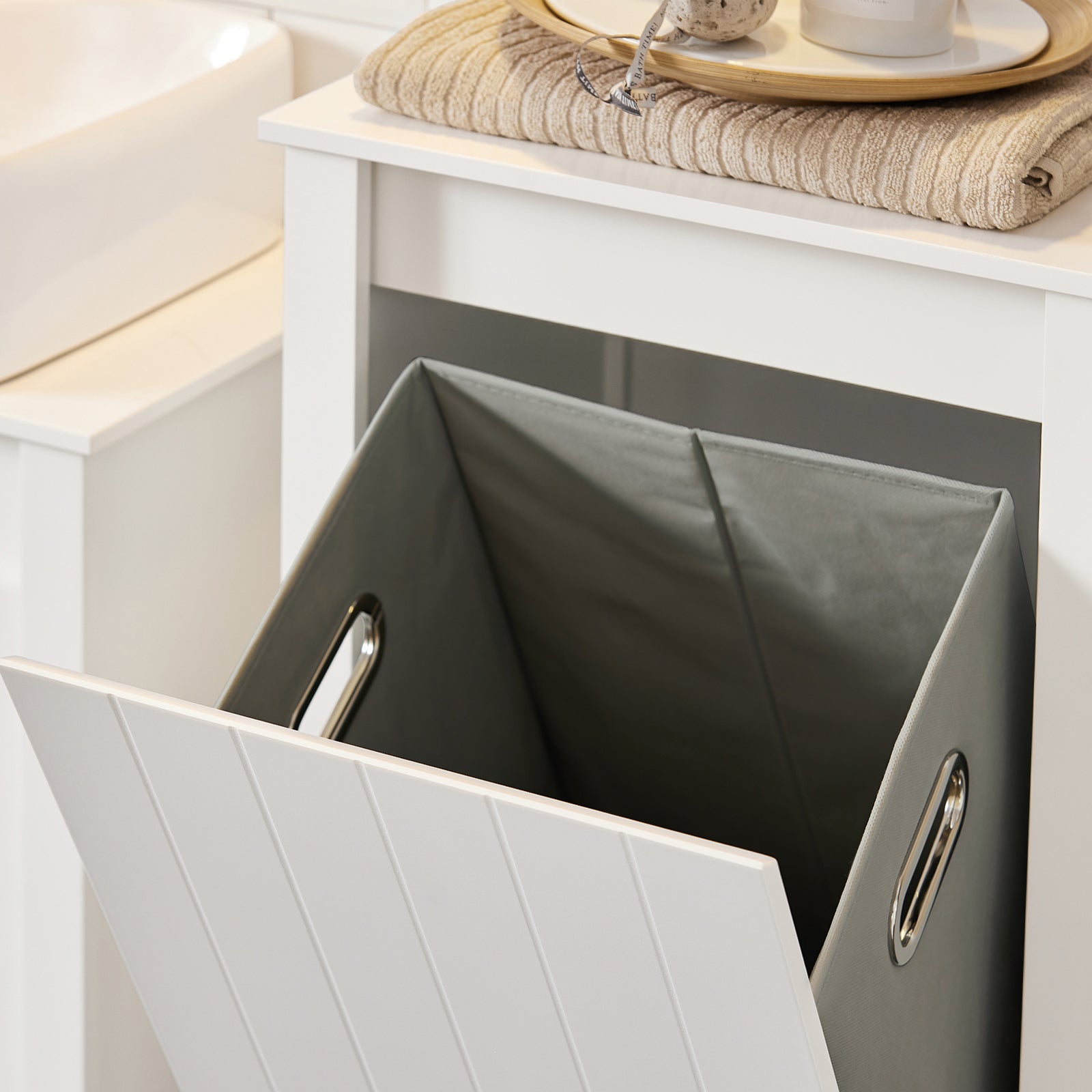 Mobile Colonna Bagno Mobile Alto Con Portabiancheria Apribile Mobile Bagno Mobile Bagno Stretto Bianco 45x35x171cm BZR102-W SoBuy