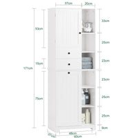 Mobile Alto Con Portabiancheria Apribile Armadietto Da Pavimento Mobile Bagno Bianco 60x37x171cm BZR104-W