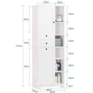 Mobile Alto Con Portabiancheria Apribile Armadietto Da Pavimento Mobile Bagno Bianco 60x37x171cm BZR104-W