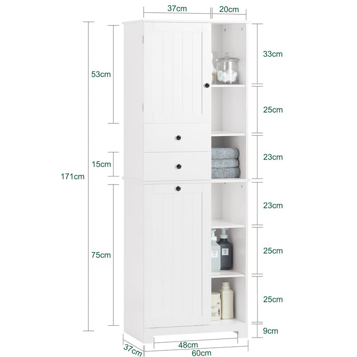 Mobile Alto Con Portabiancheria Apribile Armadietto Da Pavimento Mobile Bagno Bianco 60x37x171cm BZR104-W