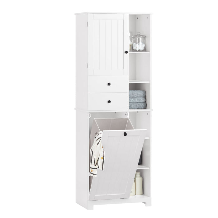 Mobile Alto Con Portabiancheria Apribile Armadietto Da Pavimento Mobile Bagno Bianco 60x37x171cm BZR104-W
