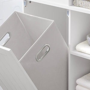 Mobile Alto Con Portabiancheria Apribile Armadietto Da Pavimento Mobile Bagno Bianco 60x37x171cm BZR104-W