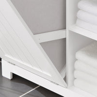 Mobile Alto Con Portabiancheria Apribile Armadietto Da Pavimento Mobile Bagno Bianco 60x37x171cm BZR104-W