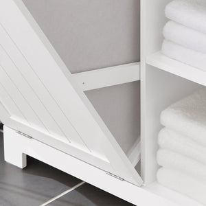 Mobile Alto Con Portabiancheria Apribile Armadietto Da Pavimento Mobile Bagno Bianco 60x37x171cm BZR104-W