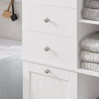 Mobile Alto Con Portabiancheria Apribile Armadietto Da Pavimento Mobile Bagno Bianco 60x37x171cm BZR104-W