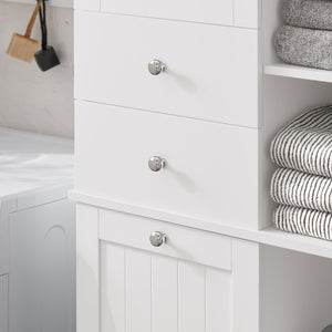 Mobile Alto Con Portabiancheria Apribile Armadietto Da Pavimento Mobile Bagno Bianco 60x37x171cm BZR104-W