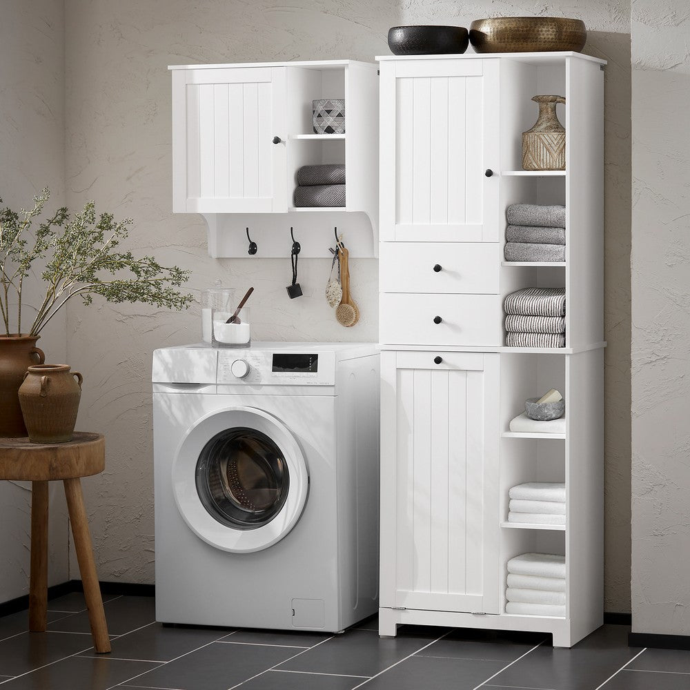 SoBuy Colonna Bagno con Cesto per Linge Mobile Rangemento Alto Armadio Bagno con 6 Ripiani e 2 Cassetti Mobiletto Salvaspazio Bianco 60x37x171 cm BZR104-W