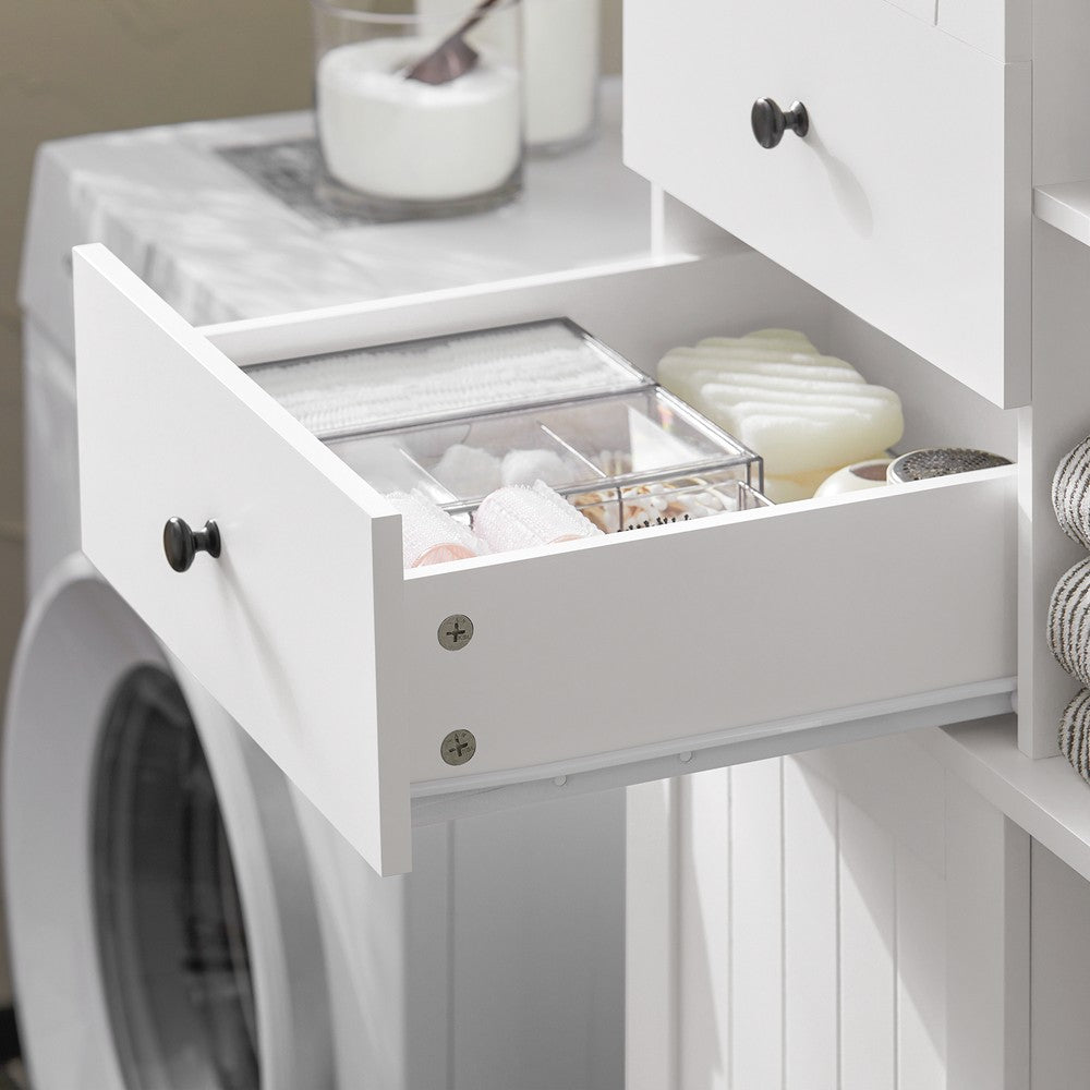 SoBuy Colonna Bagno con Cesto per Linge Mobile Rangemento Alto Armadio Bagno con 6 Ripiani e 2 Cassetti Mobiletto Salvaspazio Bianco 60x37x171 cm BZR104-W