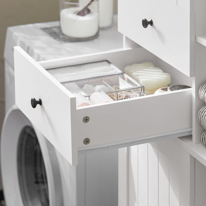 SoBuy Colonna Bagno con Cesto per Linge Mobile Rangemento Alto Armadio Bagno con 6 Ripiani e 2 Cassetti Mobiletto Salvaspazio Bianco 60x37x171 cm BZR104-W