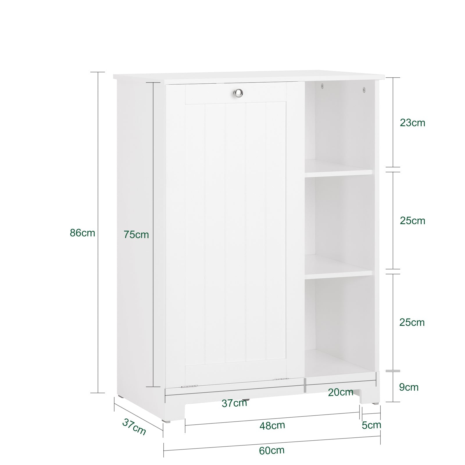 Mobile Porta Biancheria Per Bagno Con Cesto Armadietto Da Bagno Con Portabiancheria Bianco 60x37x86cm BZR105-W SoBuy