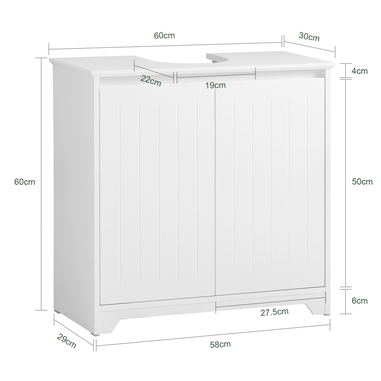 Mobile Sottolavabo Con 2 Ante Pieghevoli Mobile Bagno Mobile Lavabo Bianco 60x30x60cm BZR108-II-W