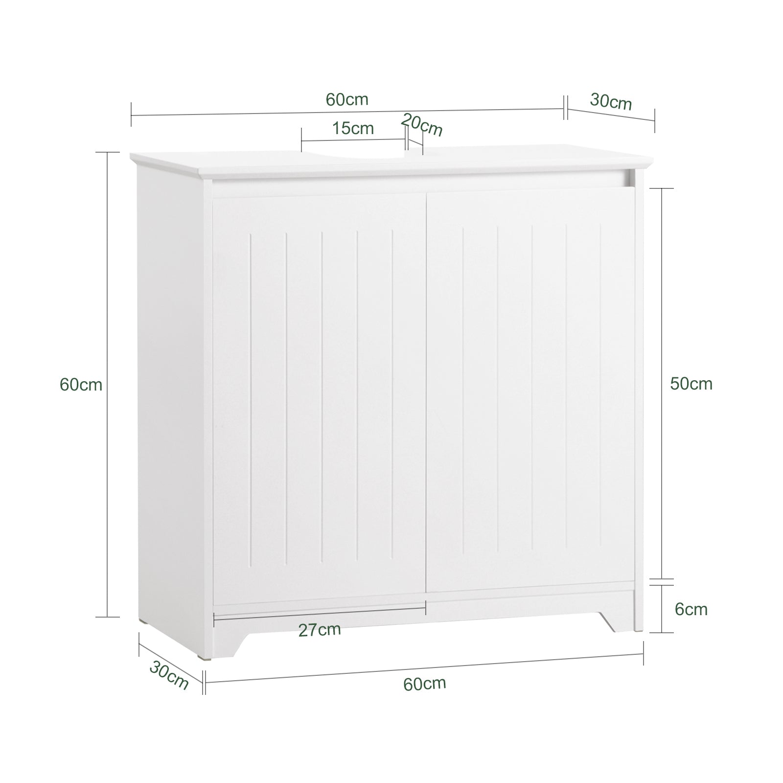 Mobile Sottolavabo Mobile Bagno Mobile Base Per Lavabo Con 2 Ante Bianco 60x30x60cm BZR108-W SoBuy